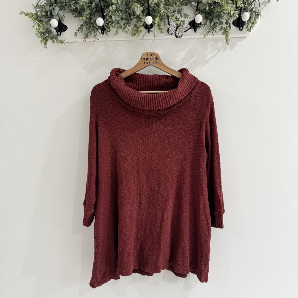 Flax Maroon Red Cotton Blend Cowl Neck Sweater M/L CP